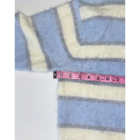 J.Crew Brushed Cashmere Relaxed Crewneck Sweater Striped Blue Ivory Grey Prep XS - Picture 4 of 15